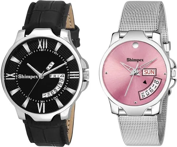 Premium_Watches_Pink_Black_Stainless_Steel_Genuine_Leather_Men_&_Women_Waterproof_With_A_One_Year_Warranty_Day_And_Date_Analog