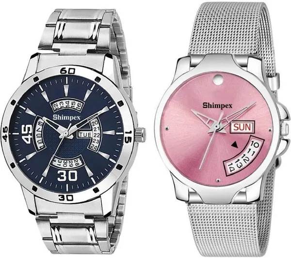 Premium_Watches_Blue_Pink_Stainless_Steel_Men_&_Women_Waterproof_With_A_One_Year_Warranty_Day_And_Date_Analog