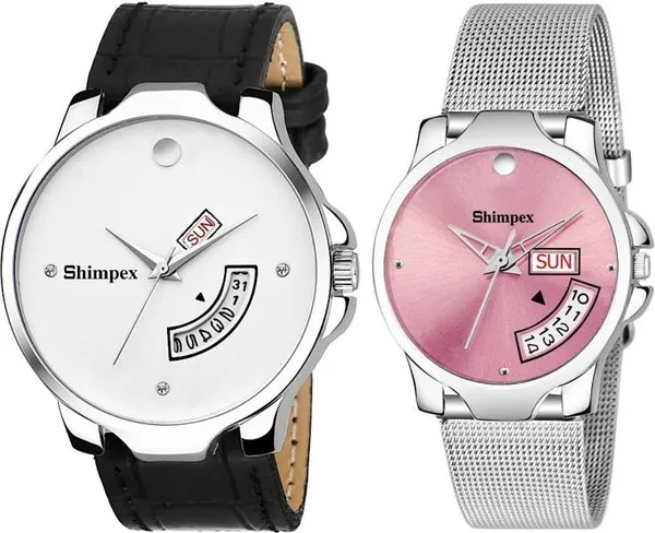 Premium_Watches_White_Pink_Stainless_Steel_Genuine_Leather_Couple_Waterproof_With_A_One_Year_Warranty_Day_And_Date_Analog