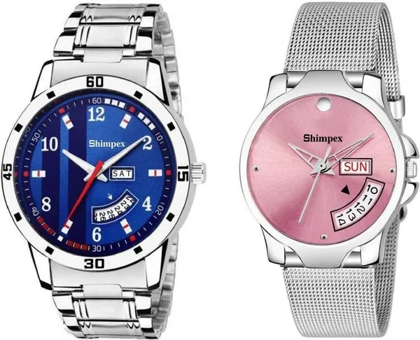 Premium_Watches_Blue_Pink_Stainless_Steel_Couple_Waterproof_With_A_One_Year_Warranty_Day_And_Date_Analog
