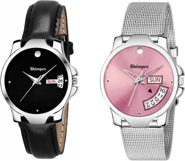 Premium_Watches_Black_Pink_Stainless_Steel_Genuine_Leather_Women_Waterproof_With_A_One_Year_Warranty_Day_And_Date_Analog