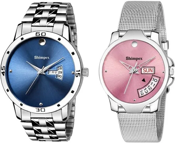 Premium_Watches_Blue_Pink_Stainless_Steel_Men_&_Women_Waterproof_With_A_One_Year_Warranty_Day_And_Date_Analog