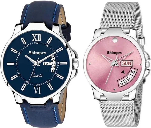 Premium_Watches_Blue_Pink_Stainless_Steel_Genuine_Leather_Men_&_Women_Waterproof_With_A_One_Year_Warranty_Day_And_Date_Analog