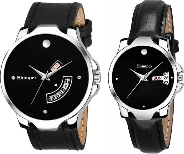 Premium_Watches_Black_Genuine_Leather_Couple_Waterproof_With_A_One_Year_Warranty_Day_And_Date_Analog