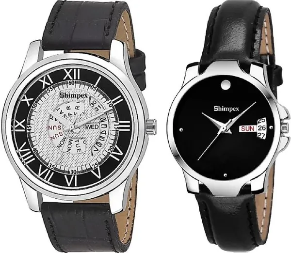 Premium_Watches_Black_Silver_Genuine_Leather_Men_&_Women_Waterproof_With_A_One_Year_Warranty_Day_And_Date_Analog