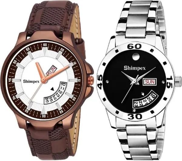 Premium_Watches_Black_White_Metal_Genuine_Leather_Couple_Waterproof_With_A_One_Year_Warranty_Day_And_Date_Analog