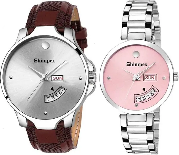 Premium_Watches_Pink_White_Metal_Genuine_Leather_Couple_Waterproof_With_A_One_Year_Warranty_Day_And_Date_Analog
