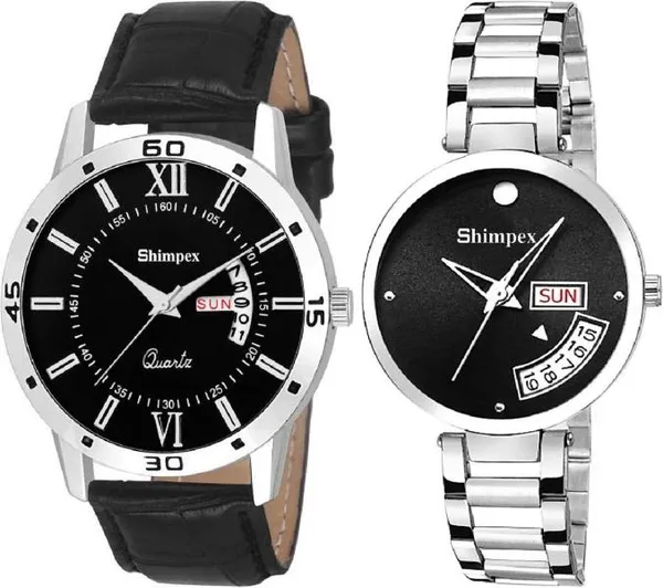Premium_Watches_Black_Metal_Genuine_Leather_Couple_Waterproof_With_A_One_Year_Warranty_Day_And_Date_Analog