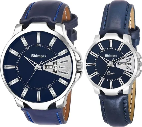 Premium_Watches_Blue_Genuine_Leather_Men_&_Women_Waterproof_With_A_One_Year_Warranty_Day_And_Date_Analog