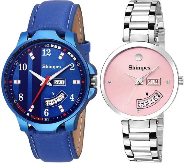 Premium_Watches_Pink_Blue_Metal_Genuine_Leather_Men_&_Women_Waterproof_With_A_One_Year_Warranty_Day_And_Date_Analog
