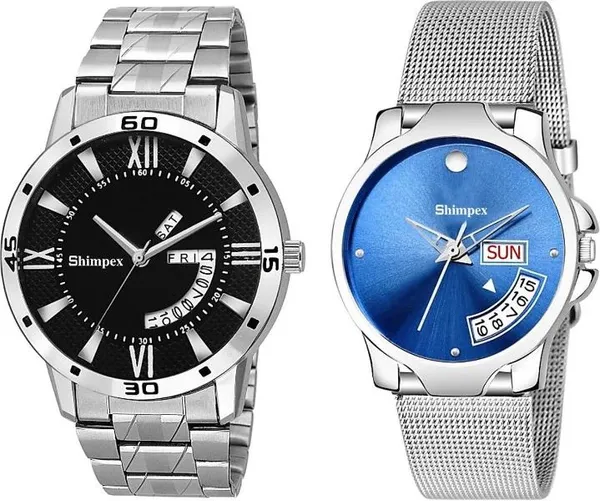 Premium_Watches_Blue_Black_Stainless_Steel_Couple_Waterproof_With_A_One_Year_Warranty_Day_And_Date_Analog