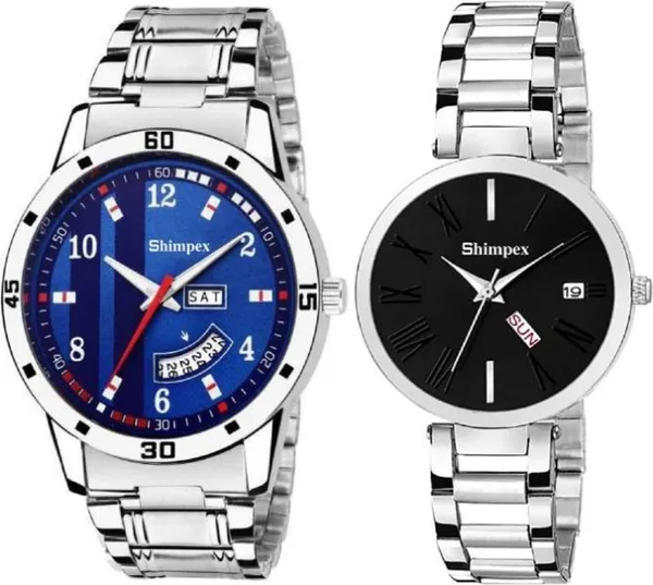 Premium_Watches_Black_Blue_Metal_Couple_Waterproof_With_A_One_Year_Warranty_Day_And_Date_Analog