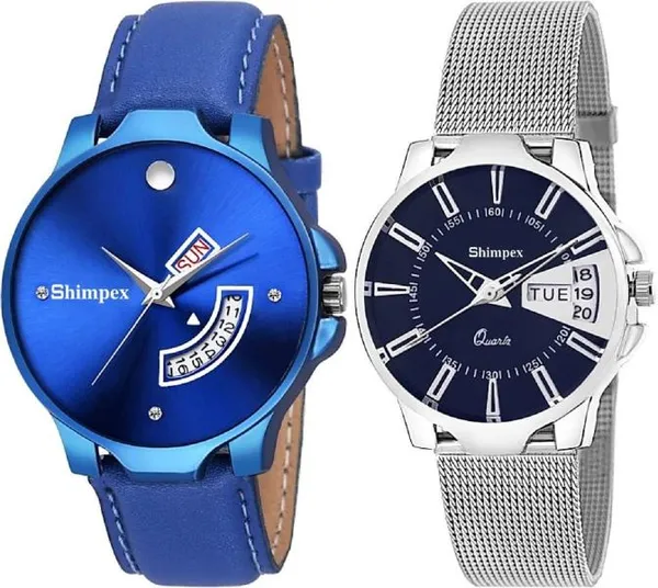 Premium_Watches_Blue_Genuine_Leather_Metal_Couple_Waterproof_With_A_One_Year_Warranty_Day_And_Date_Analog