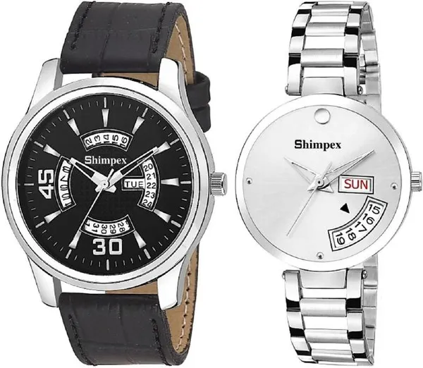 Premium_Watches_Black_White_Metal_Genuine_Leather_Couple_Waterproof_With_A_One_Year_Warranty_Day_And_Date_Analog