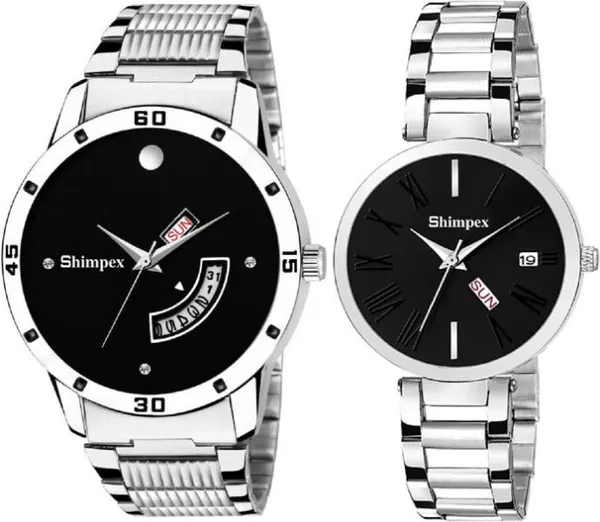 Premium_Watches_Black_Metal_Couple_Waterproof_With_A_One_Year_Warranty_Day_And_Date_Analog