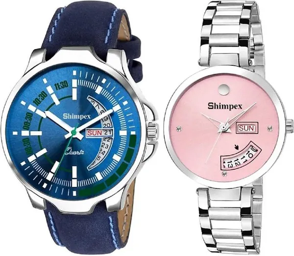 Premium_Watches_Pink_Blue_Metal_Genuine_Leather_Couple_Waterproof_With_A_One_Year_Warranty_Day_And_Date_Analog