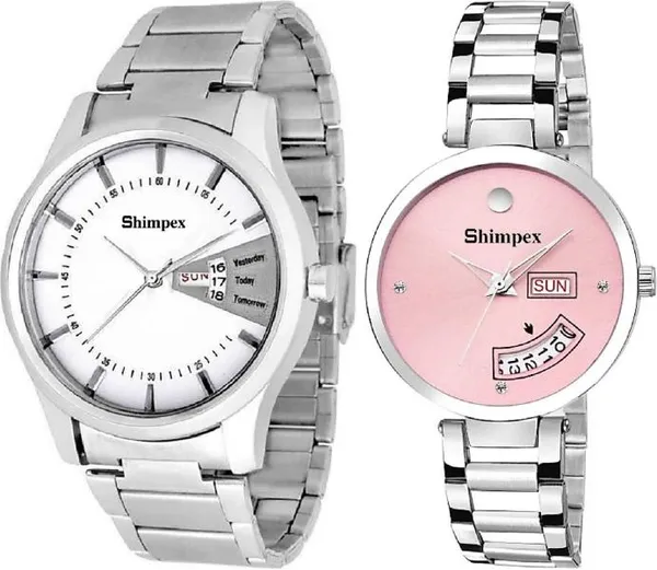 Premium_Watches_Pink_White_Metal_Men_&_Women_Waterproof_With_A_One_Year_Warranty_Day_And_Date_Analog