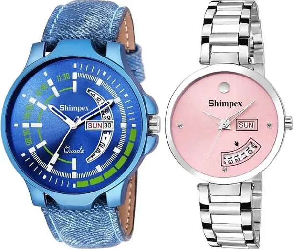 Premium_Watches_Pink_Blue_Metal_Genuine_Leather_Couple_Waterproof_With_A_One_Year_Warranty_Day_And_Date_Analog