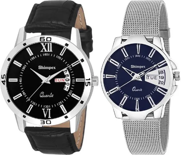 Premium_Watches_Blue_Black_Genuine_Leather_Metal_Couple_Waterproof_With_A_One_Year_Warranty_Day_And_Date_Analog