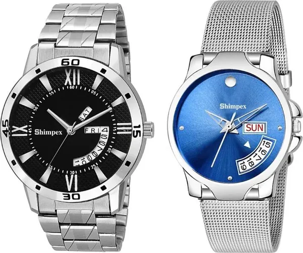 Premium_Watches_Blue_Metal_Couple_Waterproof_With_A_One_Year_Warranty_Day_And_Date_Analog