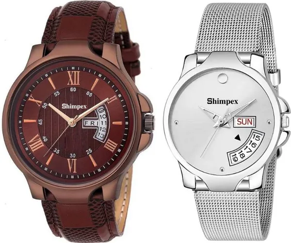Premium_Watches_Brown_Silver_Genuine_Leather_Metal_Men_&_Women_Waterproof_With_A_One_Year_Warranty_Day_And_Date_Analog