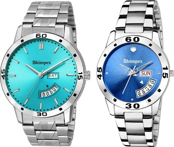 Premium_Watches_Blue_Metal_Men_&_Women_Waterproof_With_A_One_Year_Warranty_Day_And_Date_Analog