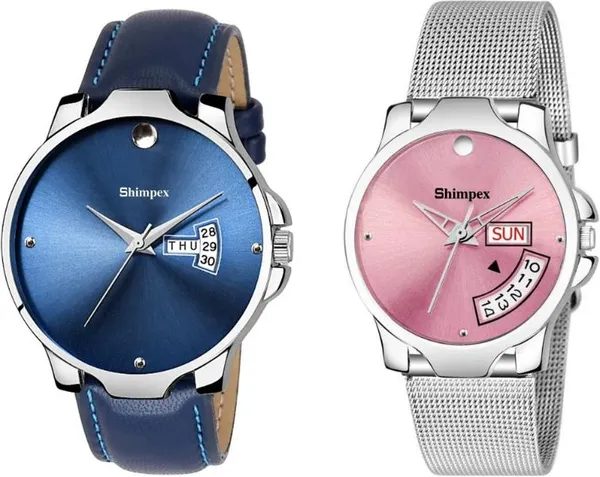 Premium_Watches_Blue_Pink_Genuine_Leather_Metal_Men_&_Women_Waterproof_With_A_One_Year_Warranty_Day_And_Date_Analog