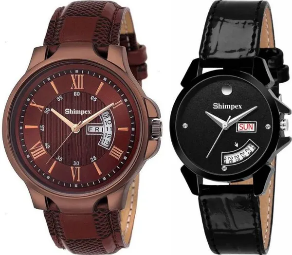 Premium_Watches_Brown_Black_Genuine_Leather_Metal_Men_&_Women_Waterproof_With_A_One_Year_Warranty_Day_And_Date_Analog