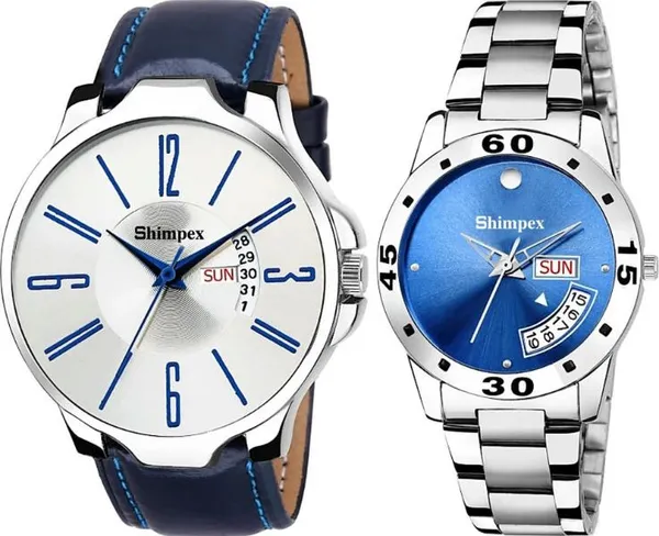 Shimpex_Good_Quality__Watches_Blue_White_Genuine_Leather_Metal_Men_&_Women_Waterproof_With_A_One_Year_Warranty_Day_And_Date_Analog