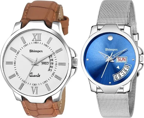 Premium_Watches_Blue_Silver_Genuine_Leather_Metal_Men_&_Women_Waterproof_With_A_One_Year_Warranty_Day_And_Date_Analog