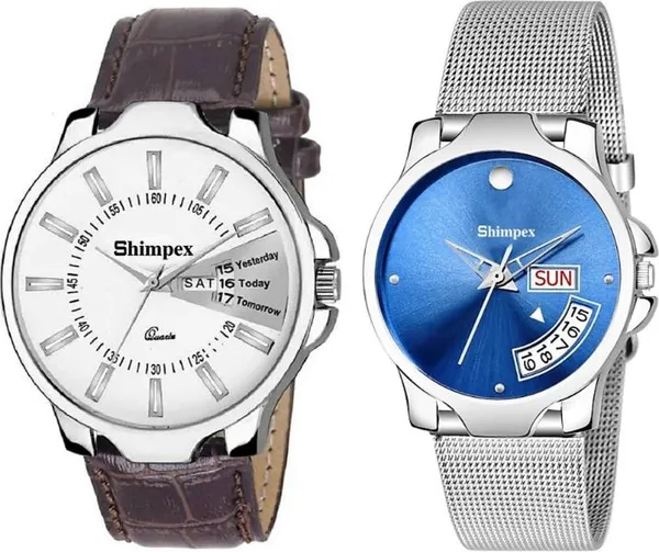 Premium_Watches_White_Blue_Genuine_Leather_Metal_Men_&_Women_Waterproof_With_A_One_Year_Warranty_Day_And_Date_Analog