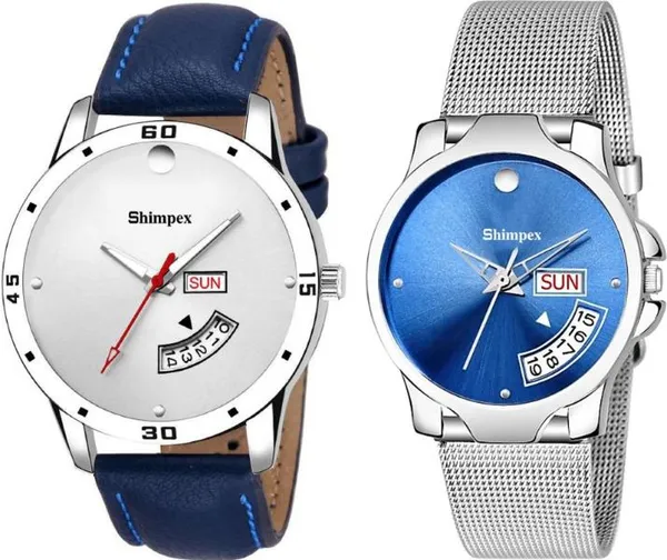 Premium_Watches_Silver_Blue_Genuine_Leather_Metal_Men_&_Women_Waterproof_With_A_One_Year_Warranty_Day_And_Date_Analog