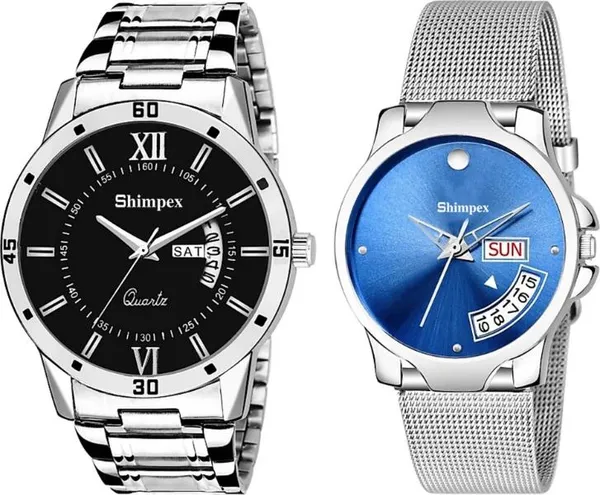 Premium_Watches_Black_Blue_Metal_Men_&_Women_Waterproof_With_A_One_Year_Warranty_Day_And_Date_Analog