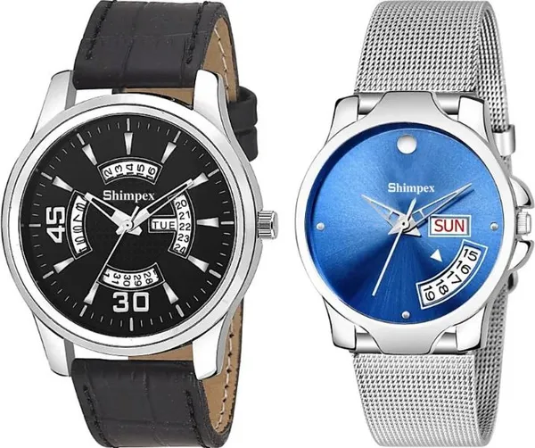 Premium_Watches_Black_Blue_Genuine_Leather_Metal_Men_&_Women_Waterproof_With_A_One_Year_Warranty_Day_And_Date_Analog