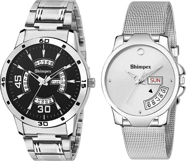 Premium_Watches_Black_Silver_Metal_Men_&_Women_Waterproof_With_A_One_Year_Warranty_Day_And_Date_Analog
