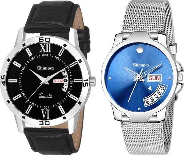 Premium_Watches_Black_Blue_Genuine_Leather_Metal_Men_&_Women_Waterproof_With_A_One_Year_Warranty_Day_And_Date_Analog