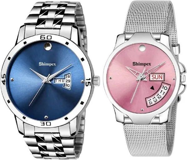 Premium_Watches_Blue_Pink_Genuine_Leather_Metal_Men_&_Women_Waterproof_With_A_One_Year_Warranty_Day_And_Date_Analog