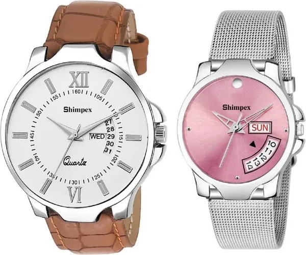 Premium_Watches_Silver_Pink_Genuine_Leather_Metal_Men_&_Women_Waterproof_With_A_One_Year_Warranty_Day_And_Date_Analog