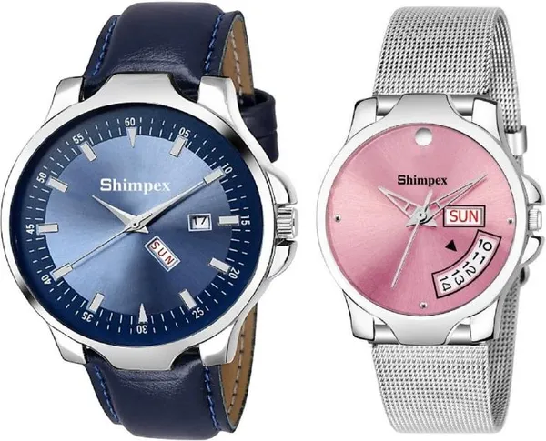 Premium_Watches_Blue_Pink_Genuine_Leather_Metal_Men_&_Women_Waterproof_With_A_One_Year_Warranty_Day_And_Date_Analog