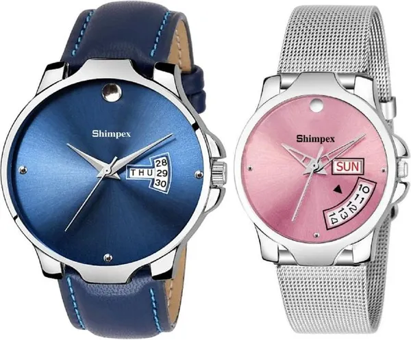 Premium_Watches_Blue_Pink_Genuine_Leather_Metal_Men_&_Women_Waterproof_With_A_One_Year_Warranty_Day_And_Date_Analog