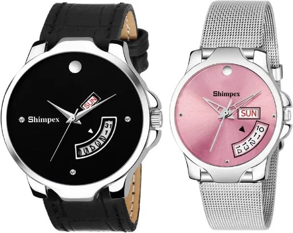 Premium_Watches_Black_Pink_Genuine_Leather_Metal_Men_&_Women_Waterproof_With_A_One_Year_Warranty_Day_And_Date_Analog
