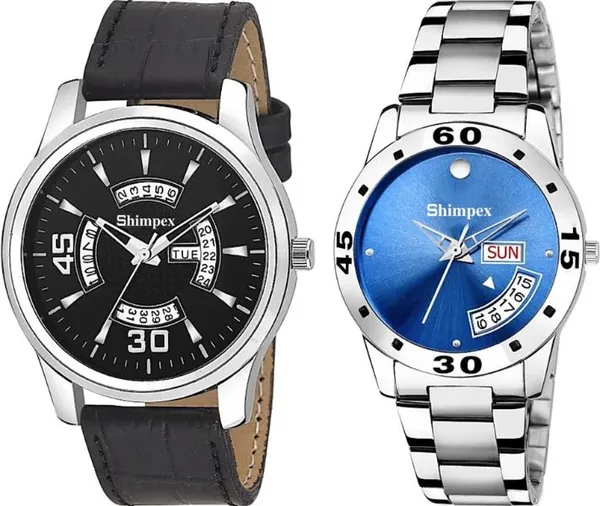 Premium_Watches_Black_Blue_Genuine_Leather_Metal_Men_&_Women_Waterproof_With_A_One_Year_Warranty_Day_And_Date_Analog
