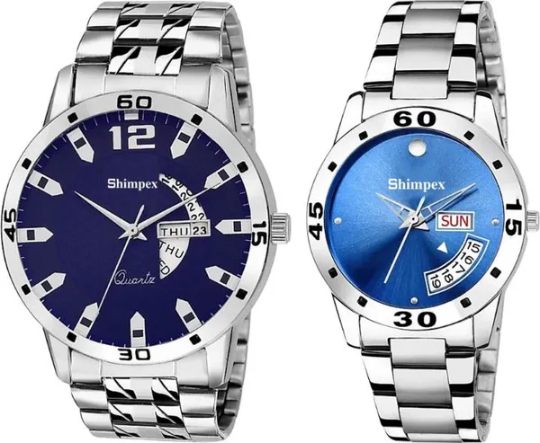 Premium_Watches_Blue_Metal_Men_&_Women_Waterproof_With_A_One_Year_Warranty_Day_And_Date_Analog
