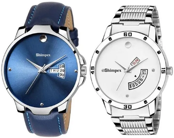 Premium_Watches_Blue_White_Genuine_Leather_Metal_Men_Waterproof_With_A_One_Year_Warranty_Day_And_Date_Analog