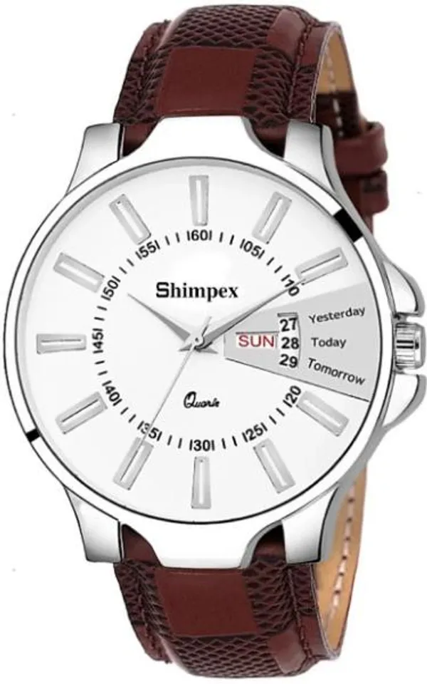 Premium_Watches_White_Genuine_Leather_Metal_Men_Waterproof_With_A_One_Year_Warranty_Day_And_Date_Analog