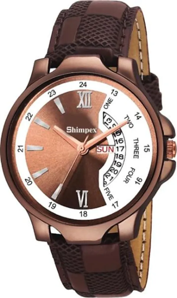 Premium_Watches_Brown_White_Genuine_Leather_Metal_Men_Waterproof_With_A_One_Year_Warranty_Day_And_Date_Analog