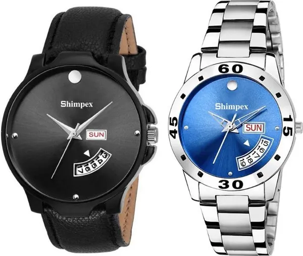 Premium_Watches_Black_Blue_Genuine_Leather_Metal_Men_&_Women_Waterproof_With_A_One_Year_Warranty_Day_And_Date_Analog