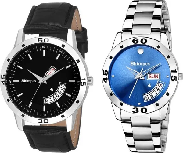 Premium_Watches_Black_Blue_Genuine_Leather_Metal_Men_&_Women_Waterproof_With_A_One_Year_Warranty_Day_And_Date_Analog