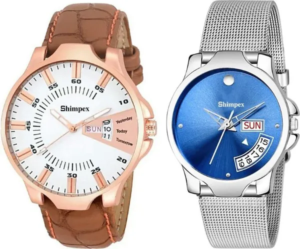 Premium_Watches_White_Blue_Genuine_Leather_Metal_Men_&_Women_Waterproof_With_A_One_Year_Warranty_Day_And_Date_Analog