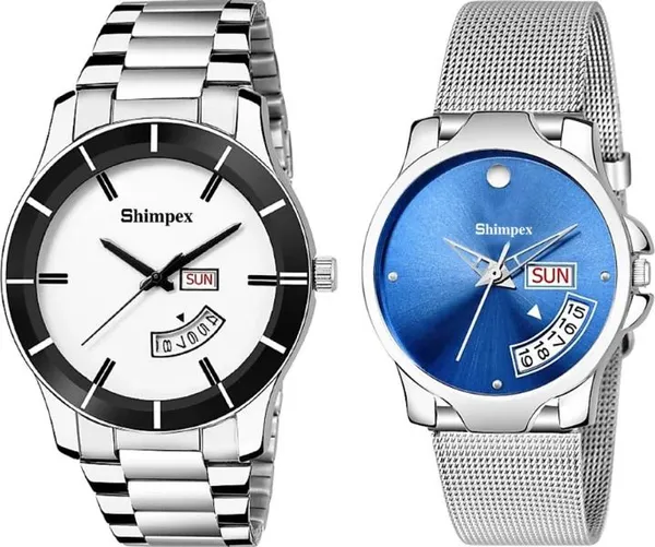 Premium_Watches_White_Blue_Metal_Men_&_Women_Waterproof_With_A_One_Year_Warranty_Day_And_Date_Analog